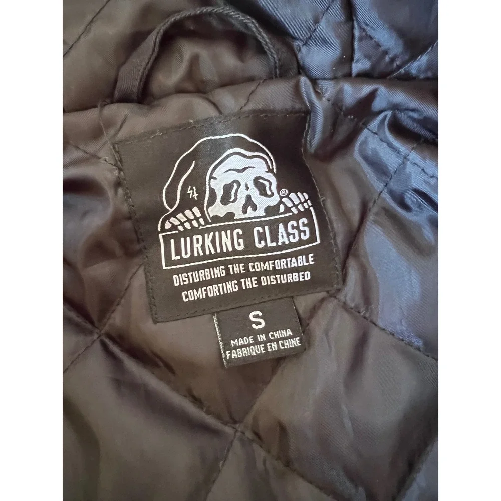 Lurking Class by Sketchy Tank Black Hooded Canvas Jacket Skull Patches Mens S